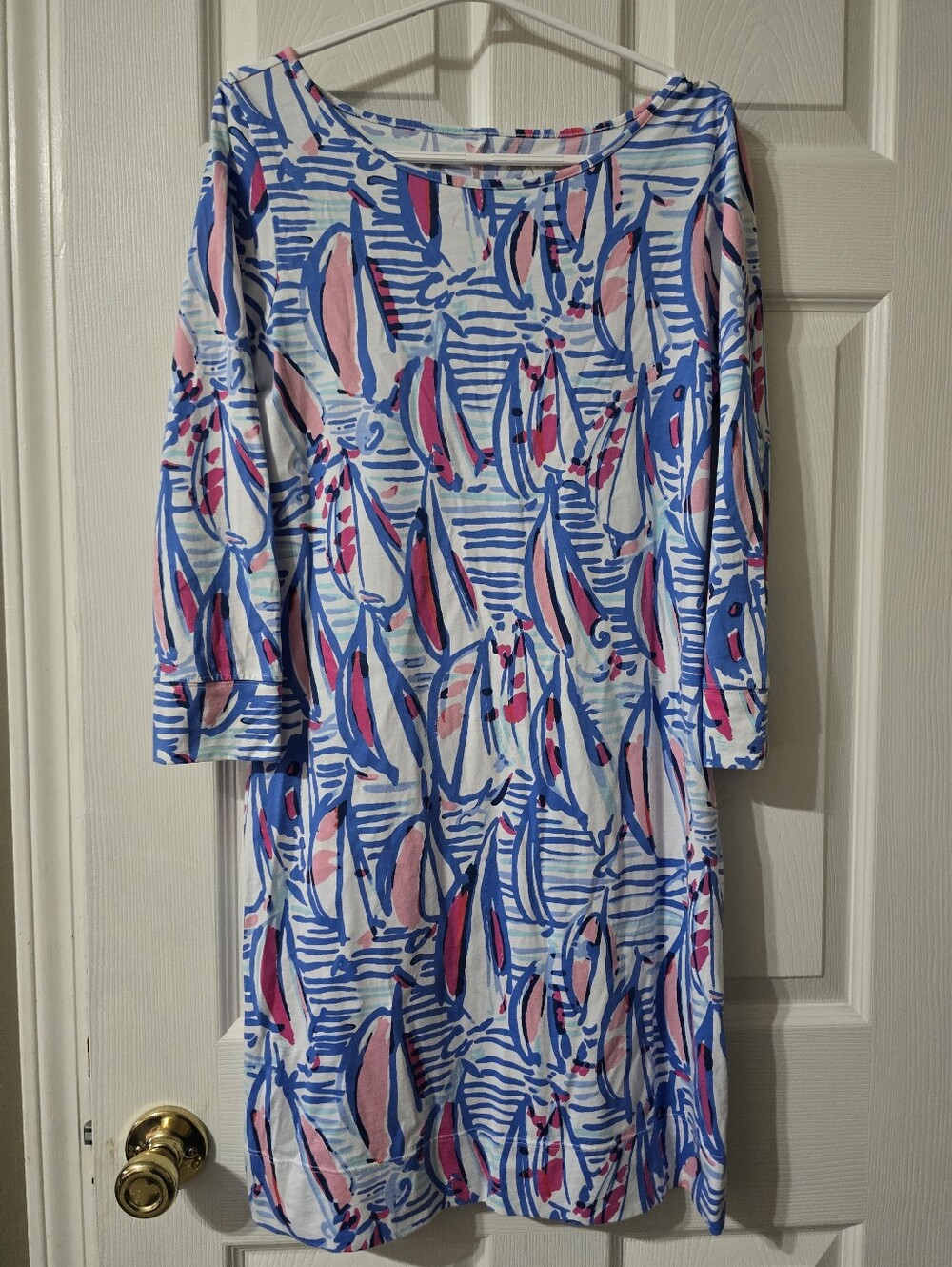 Lilly Pulitzer | The Marlowe Sailboat Print Pima Cotton Boatneck Nautical Dress. - Picture 1 of 13